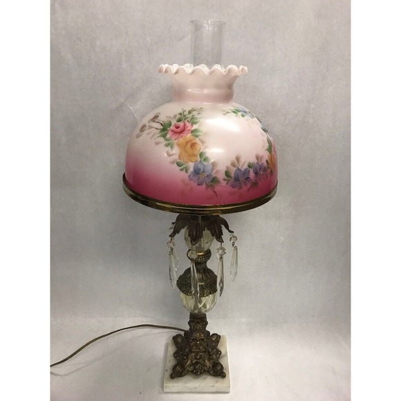 VINTAGE Hurricane lamp converted Electric Pink glass shade Works 26inch tall